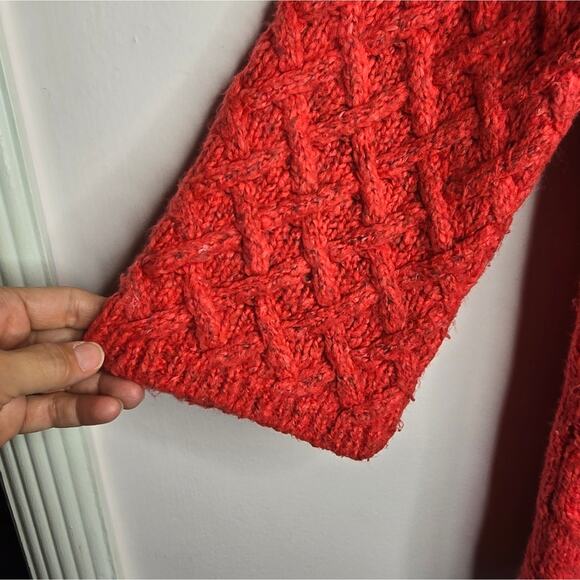 LOFT Womens Chunky Cable Knit Sweater Medium Salmon Color Boat Neck - Picture 9 of 10